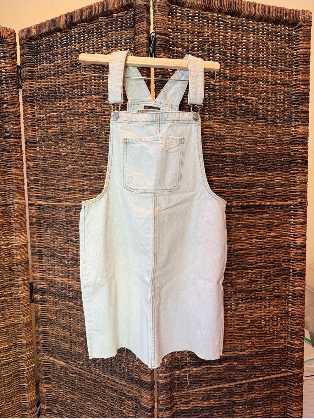 Wild Fable Light Wash Denim Overall Dress with Contrast Stitching